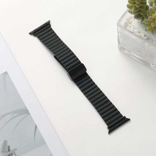 For Apple Watch SE 44mm Water Ripple Magnetic Folding Buckle Watch Band, Style: Bold Version(Black) by buy2fix