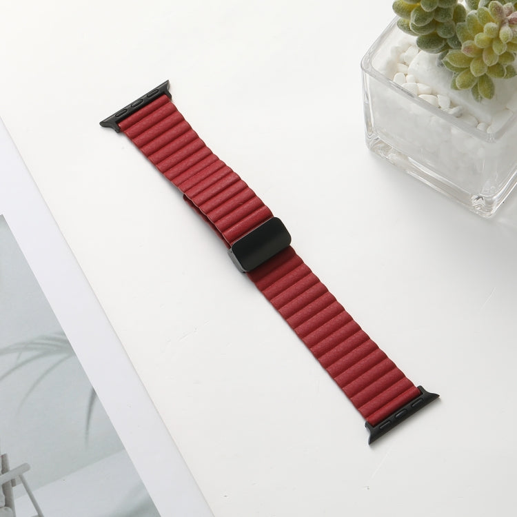 For Apple Watch SE 44mm Water Ripple Magnetic Folding Buckle Watch Band, Style: Bold Version(Wine Red) by buy2fix