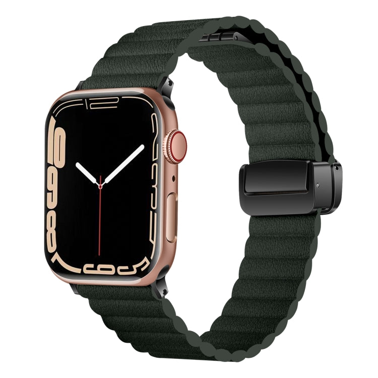For Apple Watch SE 44mm Water Ripple Magnetic Folding Buckle Watch Band, Style: Bold Version(Dark Green) by buy2fix