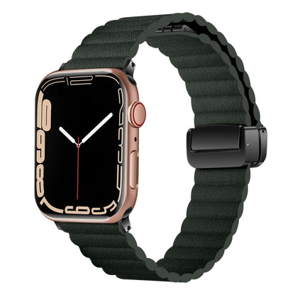 For Apple Watch SE 44mm Water Ripple Magnetic Folding Buckle Watch Band, Style: Bold Version(Dark Green) by buy2fix