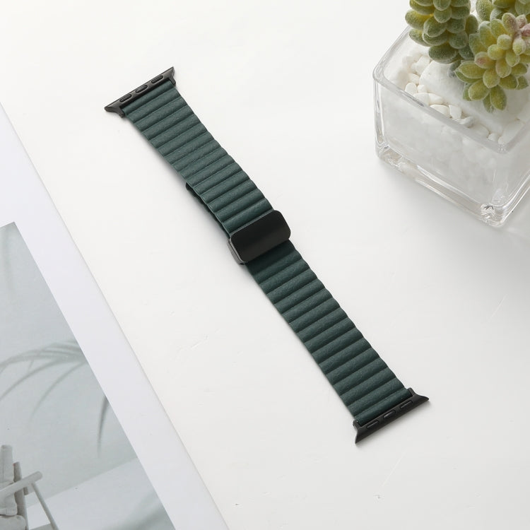 For Apple Watch SE 44mm Water Ripple Magnetic Folding Buckle Watch Band, Style: Bold Version(Dark Green) by buy2fix