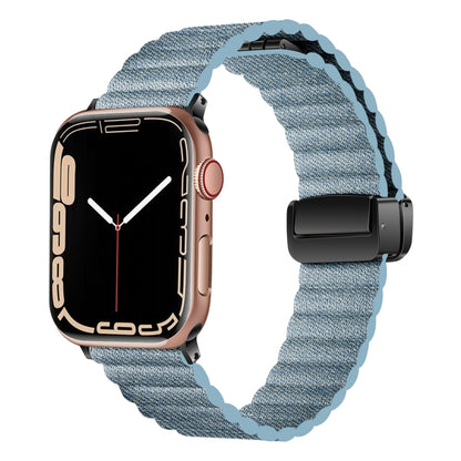 For Apple Watch Series 6 44mm Water Ripple Magnetic Folding Buckle Watch Band, Style: Bold Version(Denim Blue) by buy2fix