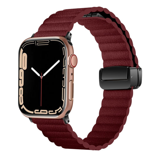 For Apple Watch Series 4 44mm Water Ripple Magnetic Folding Buckle Watch Band, Style: Bold Version(Wine Red) by buy2fix