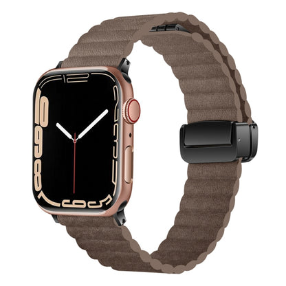 For Apple Watch Series 3 38mm Water Ripple Magnetic Folding Buckle Watch Band, Style: Bold Version(Light Brown) by buy2fix