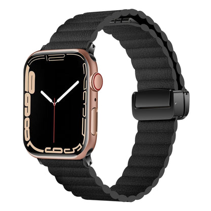 For Apple Watch Series 3 38mm Water Ripple Magnetic Folding Buckle Watch Band, Style: Bold Version(Black) by buy2fix