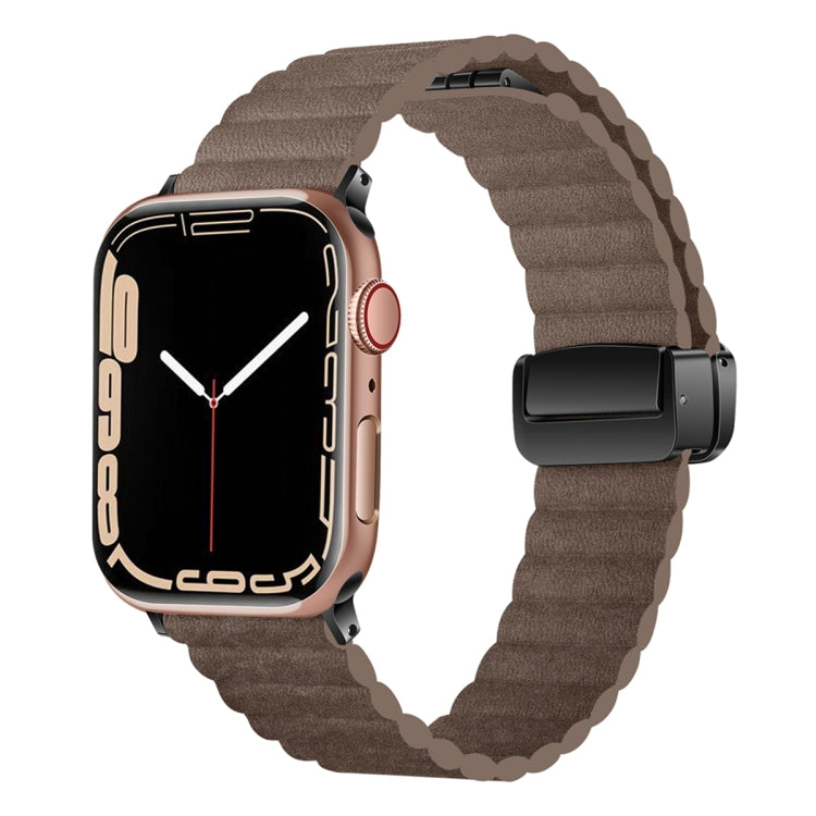 For Apple Watch 38mm Water Ripple Magnetic Folding Buckle Watch Band, Style: Bold Version(Light Brown) by buy2fix