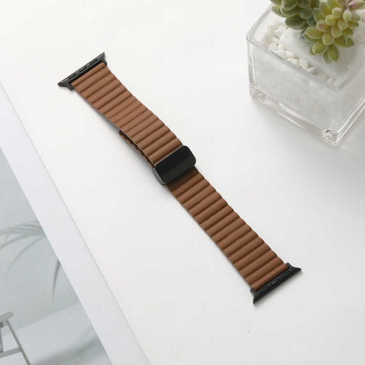 For Apple Watch 38mm Water Ripple Magnetic Folding Buckle Watch Band, Style: Bold Version(Brown) by buy2fix