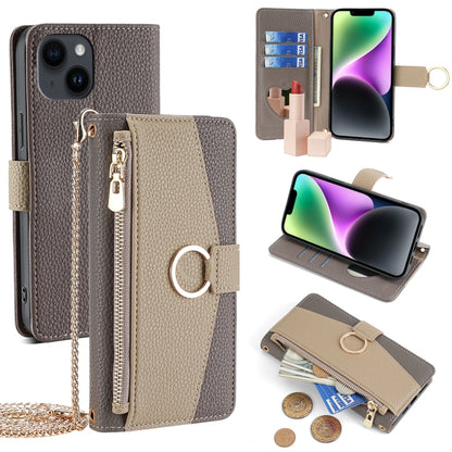For iPhone 14 Crossbody Litchi Texture Leather Phone Case(Grey) - iPhone 14 Cases by buy2fix | Online Shopping UK | buy2fix