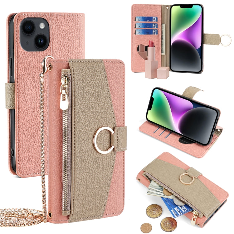For iPhone 14 Crossbody Litchi Texture Leather Phone Case(Pink) - iPhone 14 Cases by buy2fix | Online Shopping UK | buy2fix