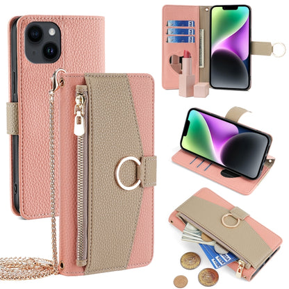 For iPhone 14 Crossbody Litchi Texture Leather Phone Case(Pink) - iPhone 14 Cases by buy2fix | Online Shopping UK | buy2fix