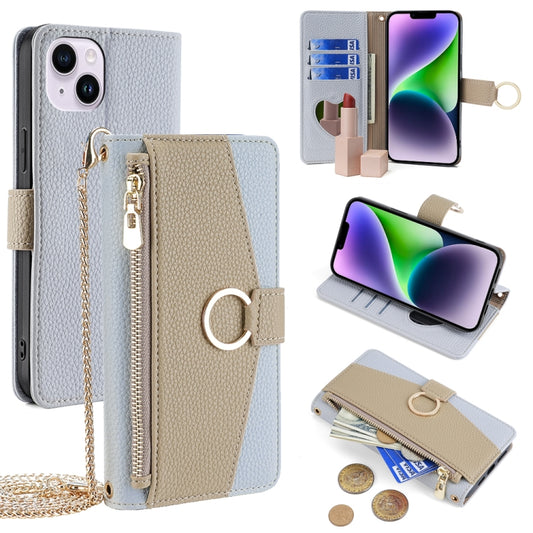 For iPhone 14 Plus Crossbody Litchi Texture Leather Phone Case(Blue) - iPhone 14 Plus Cases by buy2fix | Online Shopping UK | buy2fix