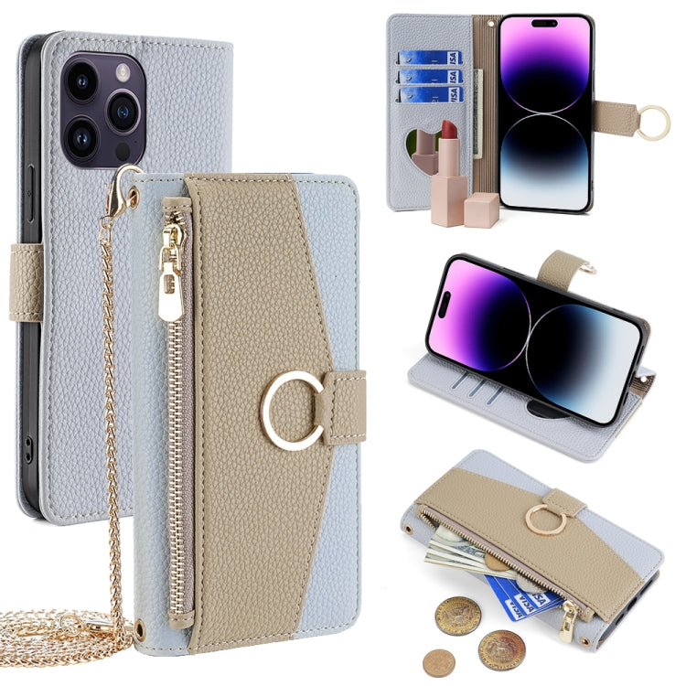 For iPhone 14 Pro Max Crossbody Litchi Texture Leather Phone Case(Blue) - iPhone 14 Pro Max Cases by buy2fix | Online Shopping UK | buy2fix