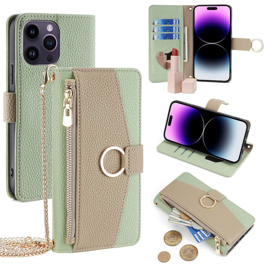 For iPhone 14 Pro Max Crossbody Litchi Texture Leather Phone Case(Green) - iPhone 14 Pro Max Cases by buy2fix | Online Shopping UK | buy2fix