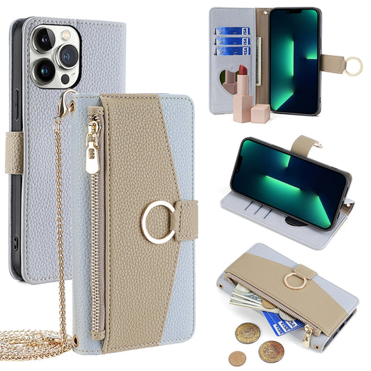 For iPhone 13 Pro Max Crossbody Litchi Texture Leather Phone Case(Blue) - iPhone 13 Pro Max Cases by buy2fix | Online Shopping UK | buy2fix