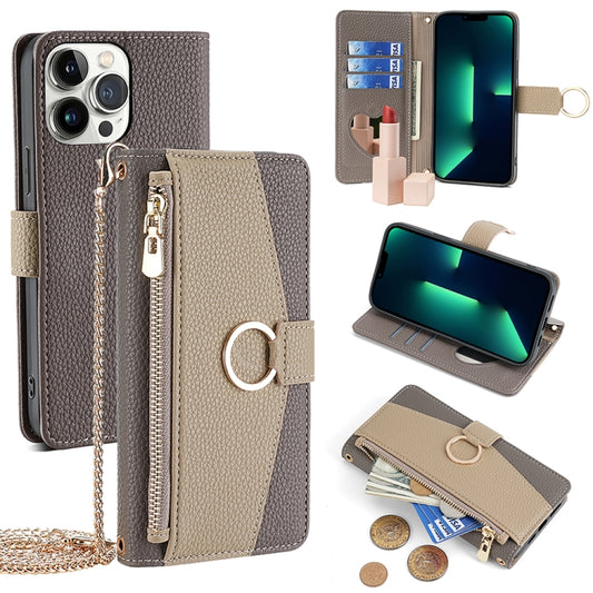 For iPhone 13 Pro Max Crossbody Litchi Texture Leather Phone Case(Grey) - iPhone 13 Pro Max Cases by buy2fix | Online Shopping UK | buy2fix
