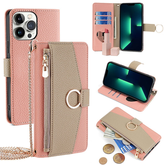 For iPhone 13 Pro Max Crossbody Litchi Texture Leather Phone Case(Pink) - iPhone 13 Pro Max Cases by buy2fix | Online Shopping UK | buy2fix