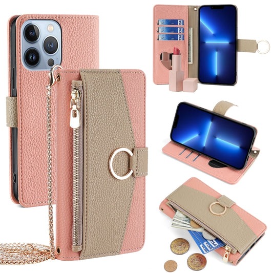 For iPhone 13 Pro Crossbody Litchi Texture Leather Phone Case(Pink) - iPhone 13 Pro Cases by buy2fix | Online Shopping UK | buy2fix