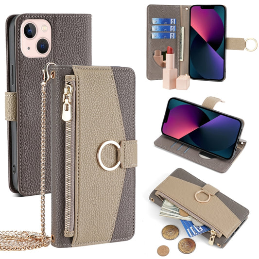For iPhone 13 Crossbody Litchi Texture Leather Phone Case(Grey) - iPhone 13 Cases by buy2fix | Online Shopping UK | buy2fix