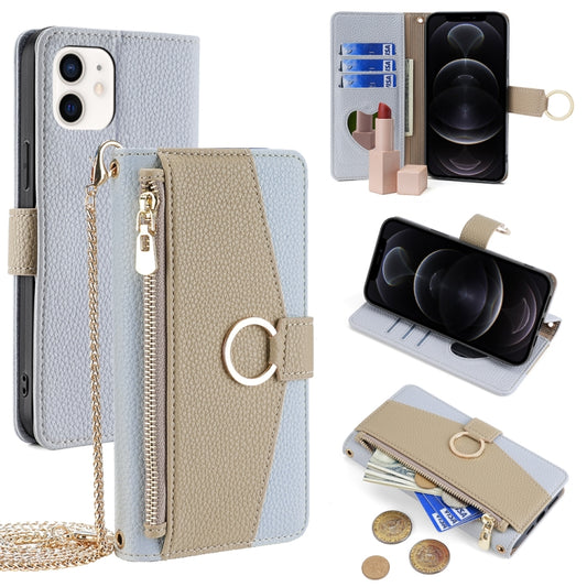 For iPhone 12 / 12 Pro Crossbody Litchi Texture Leather Phone Case(Blue) - iPhone 12 / 12 Pro Cases by buy2fix | Online Shopping UK | buy2fix