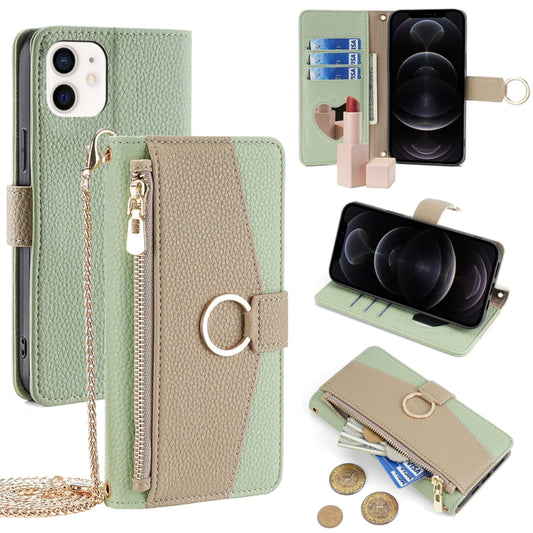 For iPhone 12 / 12 Pro Crossbody Litchi Texture Leather Phone Case(Green) - iPhone 12 / 12 Pro Cases by buy2fix | Online Shopping UK | buy2fix
