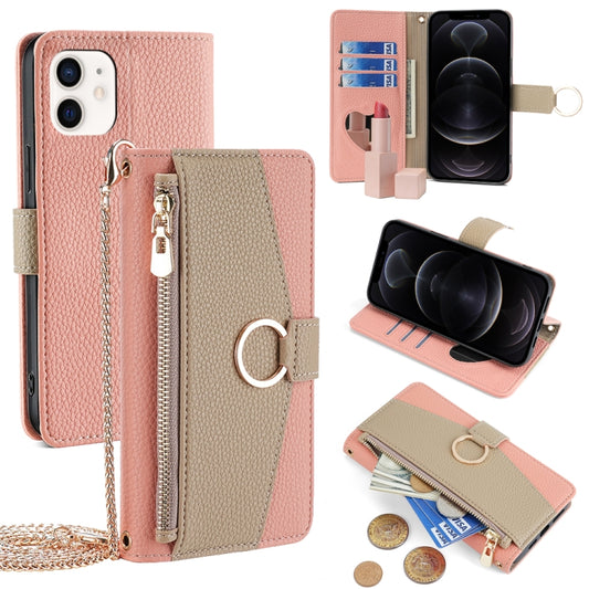 For iPhone 12 / 12 Pro Crossbody Litchi Texture Leather Phone Case(Pink) - iPhone 12 / 12 Pro Cases by buy2fix | Online Shopping UK | buy2fix
