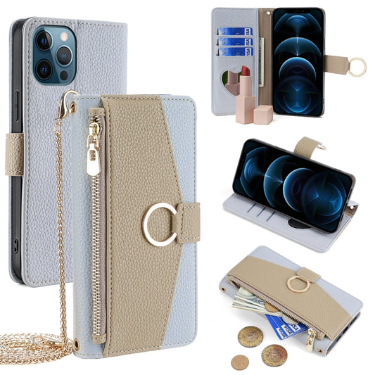 For iPhone 12 Pro Max Crossbody Litchi Texture Leather Phone Case(Blue) - iPhone 12 Pro Max Cases by buy2fix | Online Shopping UK | buy2fix