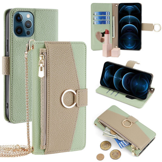 For iPhone 12 Pro Max Crossbody Litchi Texture Leather Phone Case(Green) - iPhone 12 Pro Max Cases by buy2fix | Online Shopping UK | buy2fix