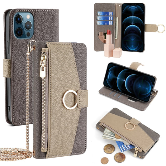 For iPhone 12 Pro Max Crossbody Litchi Texture Leather Phone Case(Grey) - iPhone 12 Pro Max Cases by buy2fix | Online Shopping UK | buy2fix