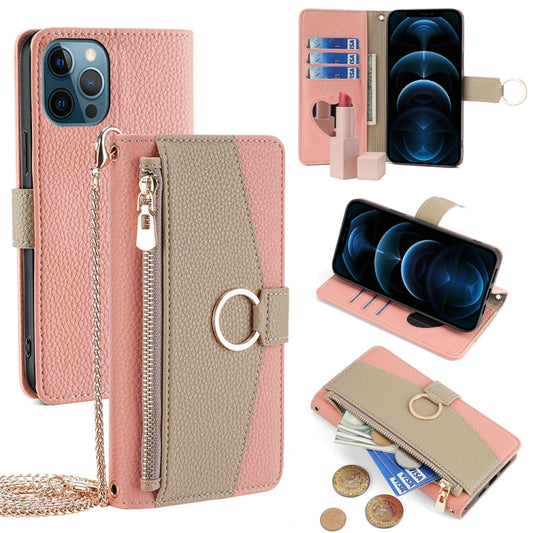 For iPhone 12 Pro Max Crossbody Litchi Texture Leather Phone Case(Pink) - iPhone 12 Pro Max Cases by buy2fix | Online Shopping UK | buy2fix