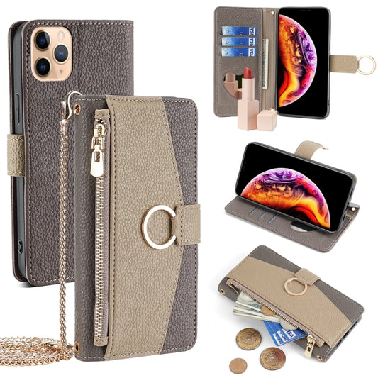 For iPhone 11 Pro Max Crossbody Litchi Texture Leather Phone Case(Grey) - iPhone 11 Pro Max Cases by buy2fix | Online Shopping UK | buy2fix