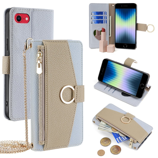 For iPhone SE 2020 / 8 / 7 Crossbody Litchi Texture Leather Phone Case(Blue) - More iPhone Cases by buy2fix | Online Shopping UK | buy2fix