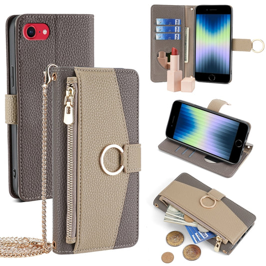 For iPhone SE 2020 / 8 / 7 Crossbody Litchi Texture Leather Phone Case(Grey) - More iPhone Cases by buy2fix | Online Shopping UK | buy2fix