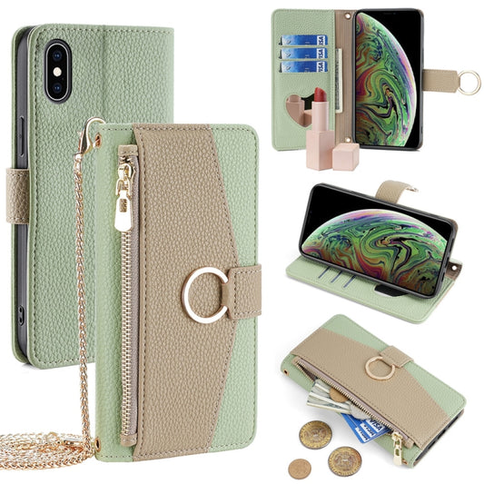 For iPhone XS Max Crossbody Litchi Texture Leather Phone Case(Green) - More iPhone Cases by buy2fix | Online Shopping UK | buy2fix