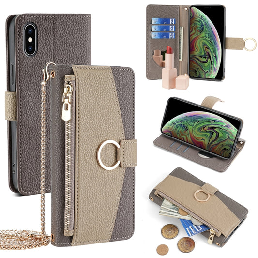 For iPhone XS Max Crossbody Litchi Texture Leather Phone Case(Grey) - More iPhone Cases by buy2fix | Online Shopping UK | buy2fix