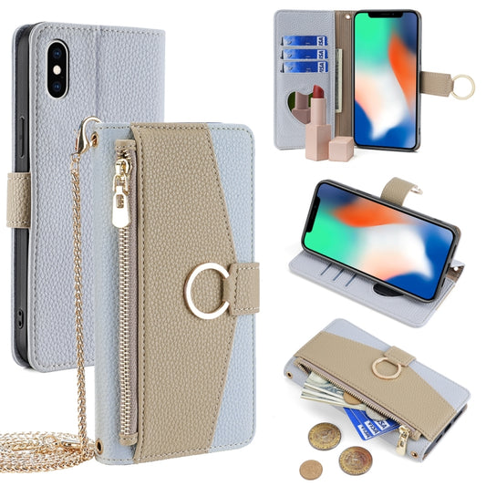 For iPhone X / XS Crossbody Litchi Texture Leather Phone Case(Blue) - More iPhone Cases by buy2fix | Online Shopping UK | buy2fix