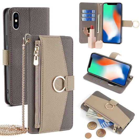 For iPhone X / XS Crossbody Litchi Texture Leather Phone Case(Grey) - More iPhone Cases by buy2fix | Online Shopping UK | buy2fix