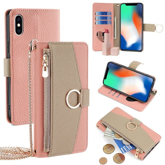 For iPhone X / XS Crossbody Litchi Texture Leather Phone Case(Pink) - More iPhone Cases by buy2fix | Online Shopping UK | buy2fix