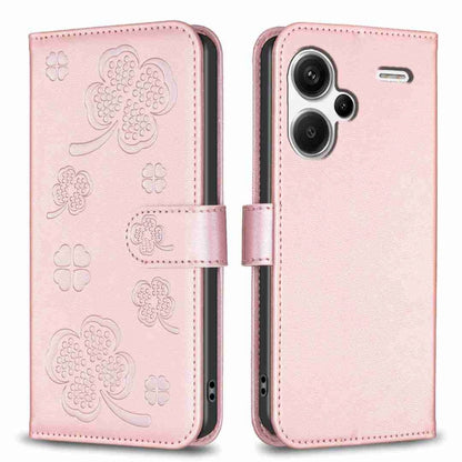 For Xiaomi Redmi Note 13 Pro+ 5G Four-leaf Embossed Leather Phone Case(Pink) - Xiaomi Cases by buy2fix | Online Shopping UK | buy2fix