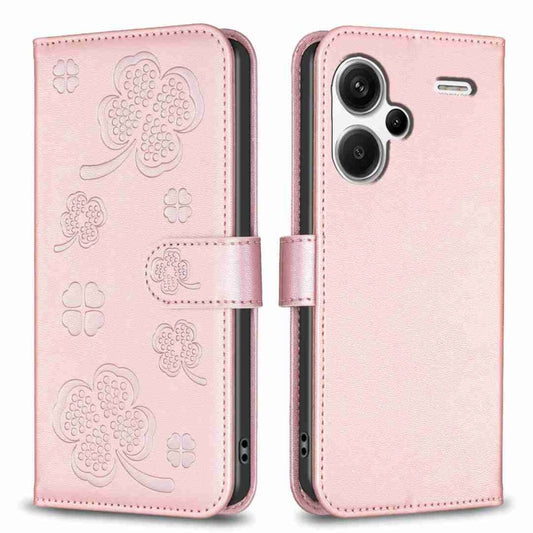 For Xiaomi Redmi Note 13 Pro+ 5G Four-leaf Embossed Leather Phone Case(Pink) - Xiaomi Cases by buy2fix | Online Shopping UK | buy2fix