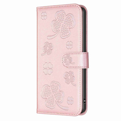 For Xiaomi Redmi Note 13 Pro+ 5G Four-leaf Embossed Leather Phone Case(Pink) - Xiaomi Cases by buy2fix | Online Shopping UK | buy2fix