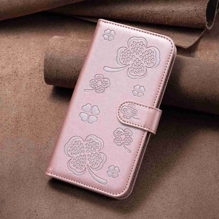 For Xiaomi Redmi Note 13 Pro+ 5G Four-leaf Embossed Leather Phone Case(Pink) - Xiaomi Cases by buy2fix | Online Shopping UK | buy2fix