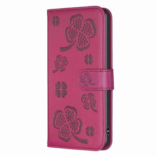 For Xiaomi Redmi 13C Four-leaf Embossed Leather Phone Case(Rose Red) by buy2fix