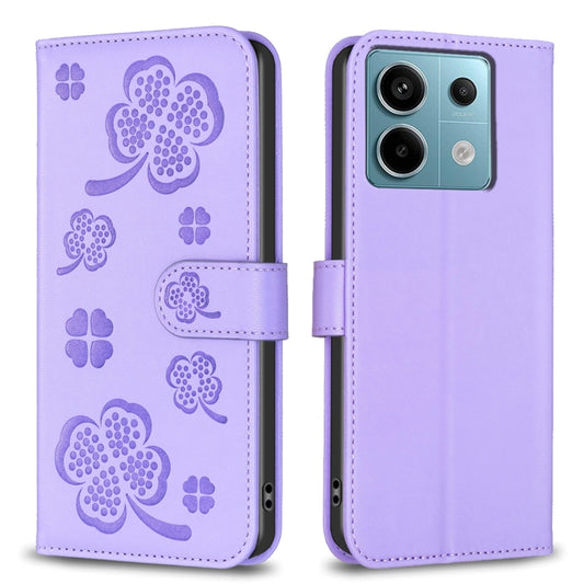 For Xiaomi Redmi Note 13 Pro 4G Global Four-leaf Embossed Leather Phone Case(Purple) - Xiaomi Cases by buy2fix | Online Shopping UK | buy2fix