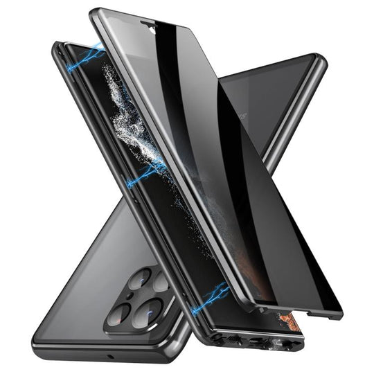 For Samsung Galaxy S25 Ultra 5G Privacy Full Cover Magnetic Metal Tempered Glass Phone Case(Black)