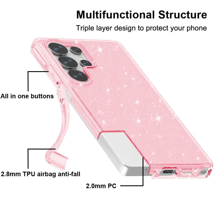 For Samsung Galaxy S25 Ultra 5G Shockproof Terminator Glitter Powder Phone Case(Pink) by buy2fix