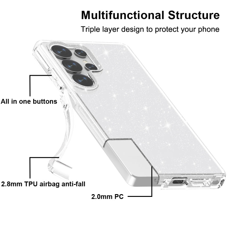 For Samsung Galaxy S25 Ultra 5G Shockproof Terminator Glitter Powder Phone Case(White) by buy2fix