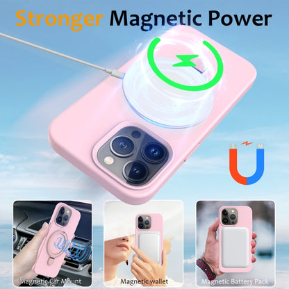 For iPhone 12 Pro Max Liquid Silicone MagSafe Magnetic Phone Case with Ring Holder(Grey Pink) by buy2fix