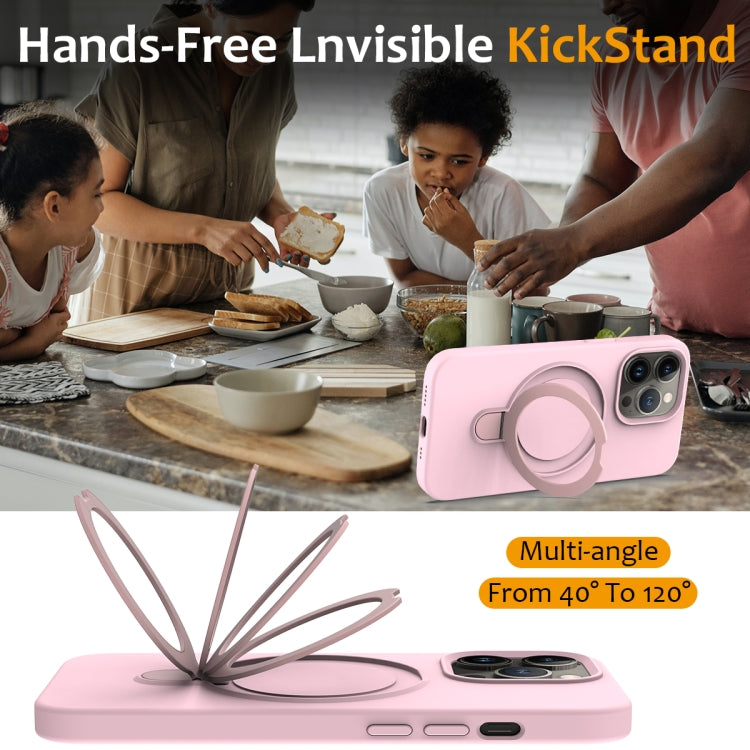 For iPhone 12 Pro Max Liquid Silicone MagSafe Magnetic Phone Case with Ring Holder(Grey Pink) by buy2fix