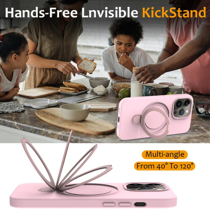 For iPhone 12 Pro Max Liquid Silicone MagSafe Magnetic Phone Case with Ring Holder(Grey Pink) by buy2fix