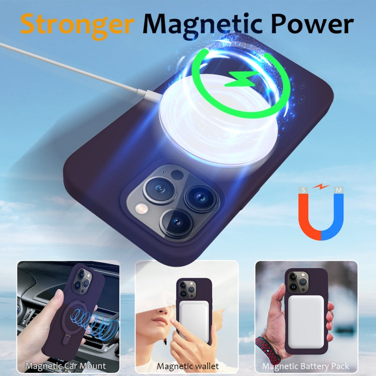 For iPhone 12 Pro Max Liquid Silicone MagSafe Magnetic Phone Case with Ring Holder(Purple) by buy2fix